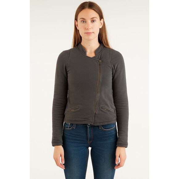 Vanessa Bruno Cotton Long Sleeve Fleece Lined Full Zip Moto Jackets Dark Brown 1 - Picture 1 of 8